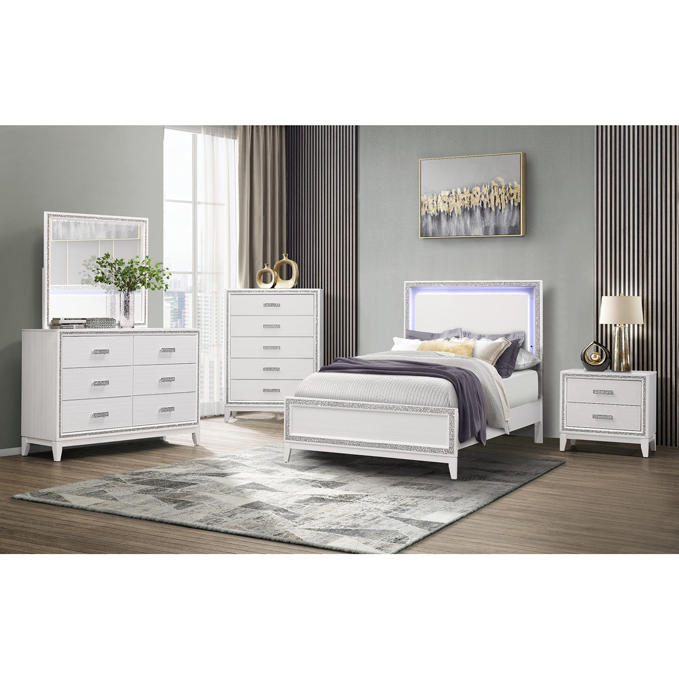 Almera Glitter White Dresser White Rubber Wood