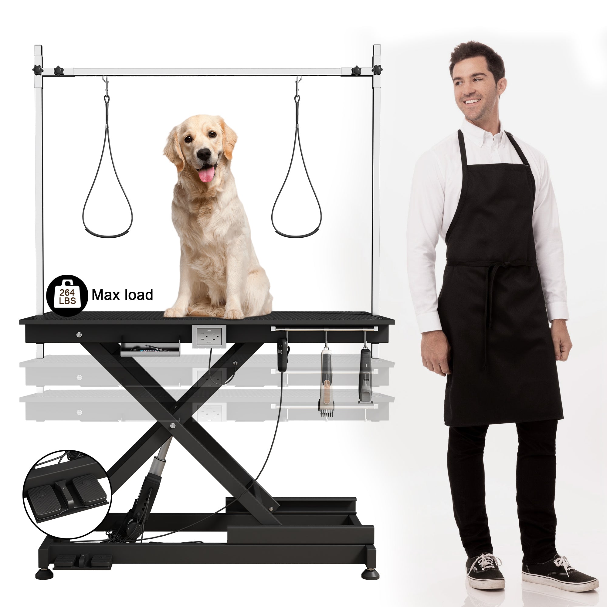 Electric Pet Grooming Table, 110V 220V Professional Groomer Recommend Super Deluxe Electric Pet Grooming Table, 110V 220V Professional Groomer Recommend Height Adjust From 8 Up To 36Inch Black Color Black Carbon Steel