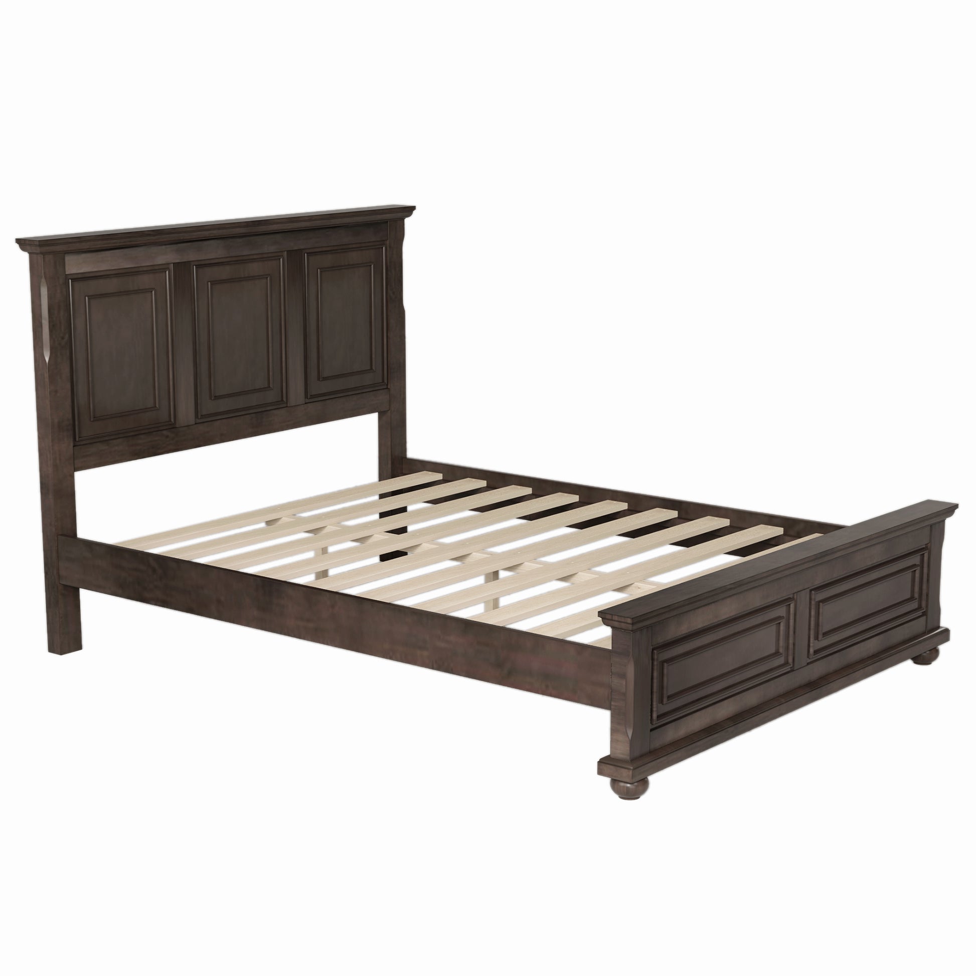 Traditional Town And Country Style Pinewood Vintage King Bed, Rich Brown King Brown Pine