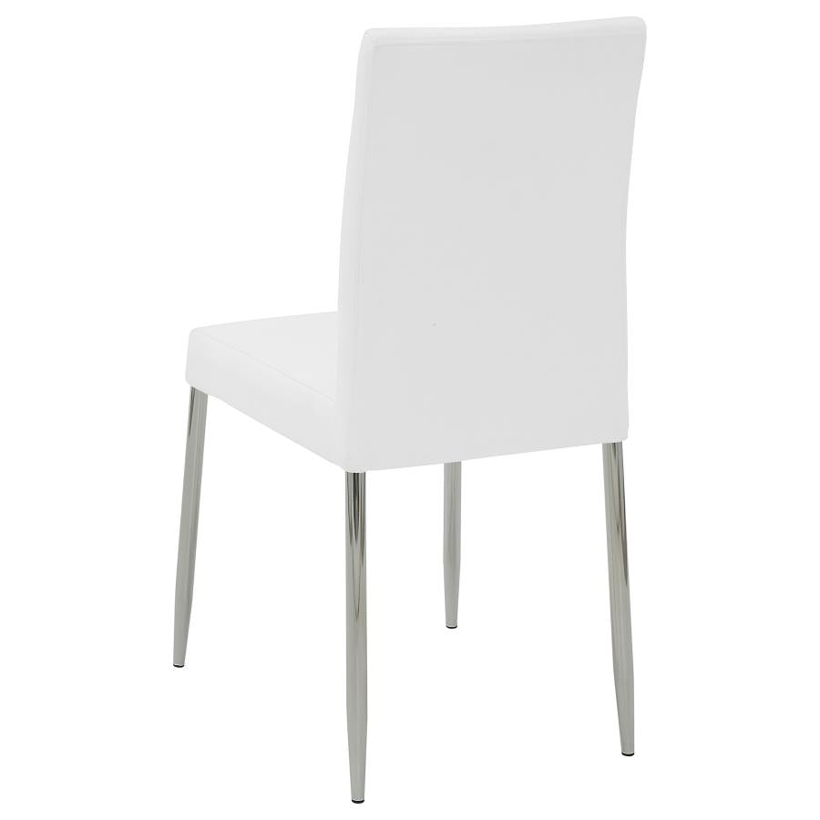 Set Of 4Upholstered Dining Chairs, White And Chrome Solid White Dining Room Rectangular Dining Chairs Set Of 4 Or More Chrome,Faux Leather