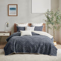 3 Piece Embroidered Cotton Quilt Set Navy King Cal King King Navy Cotton
