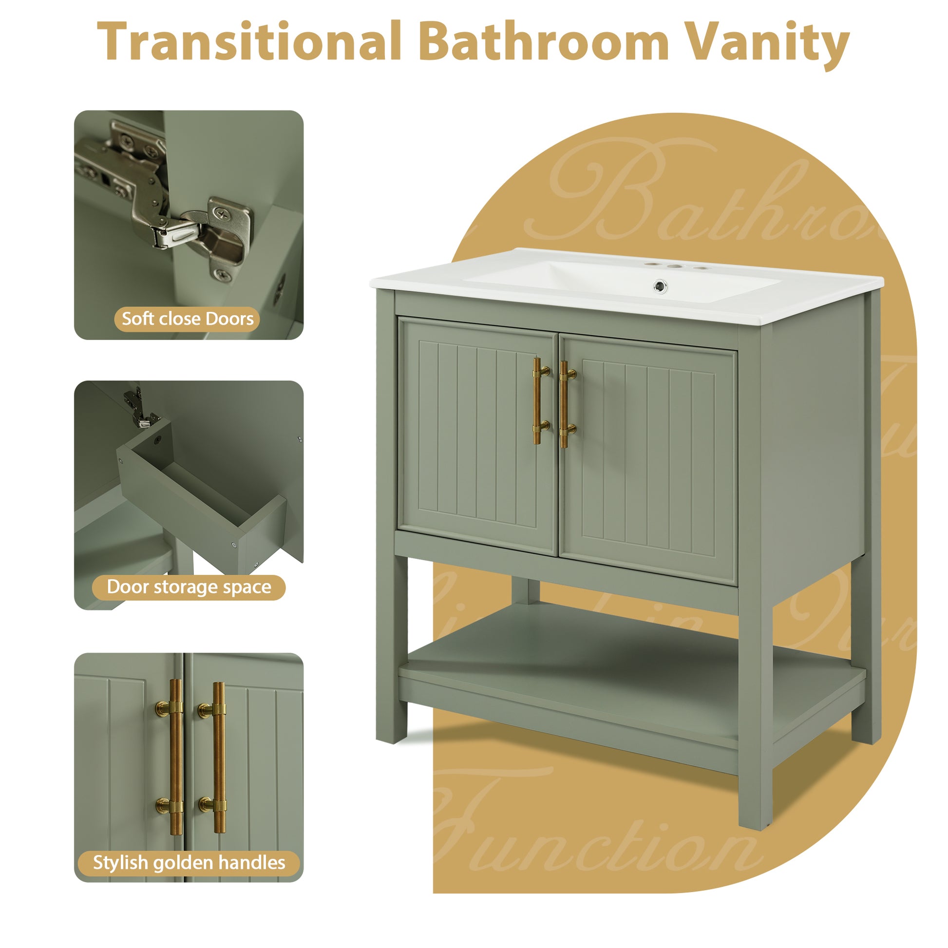 30 Inch Green Bathroom Vanity With Ceramic Sink And Versatile Storage Ideal For Small Bathrooms Green Bathroom Solid Wood Mdf