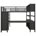 Metal Loft Bed With Wardrobe And L Shaped Desk, Full Size Loft Bed With Storage Cubes And Shelves, Heavy Duty Loft Bed For Kids Teens Adults, Black Full Black Metal