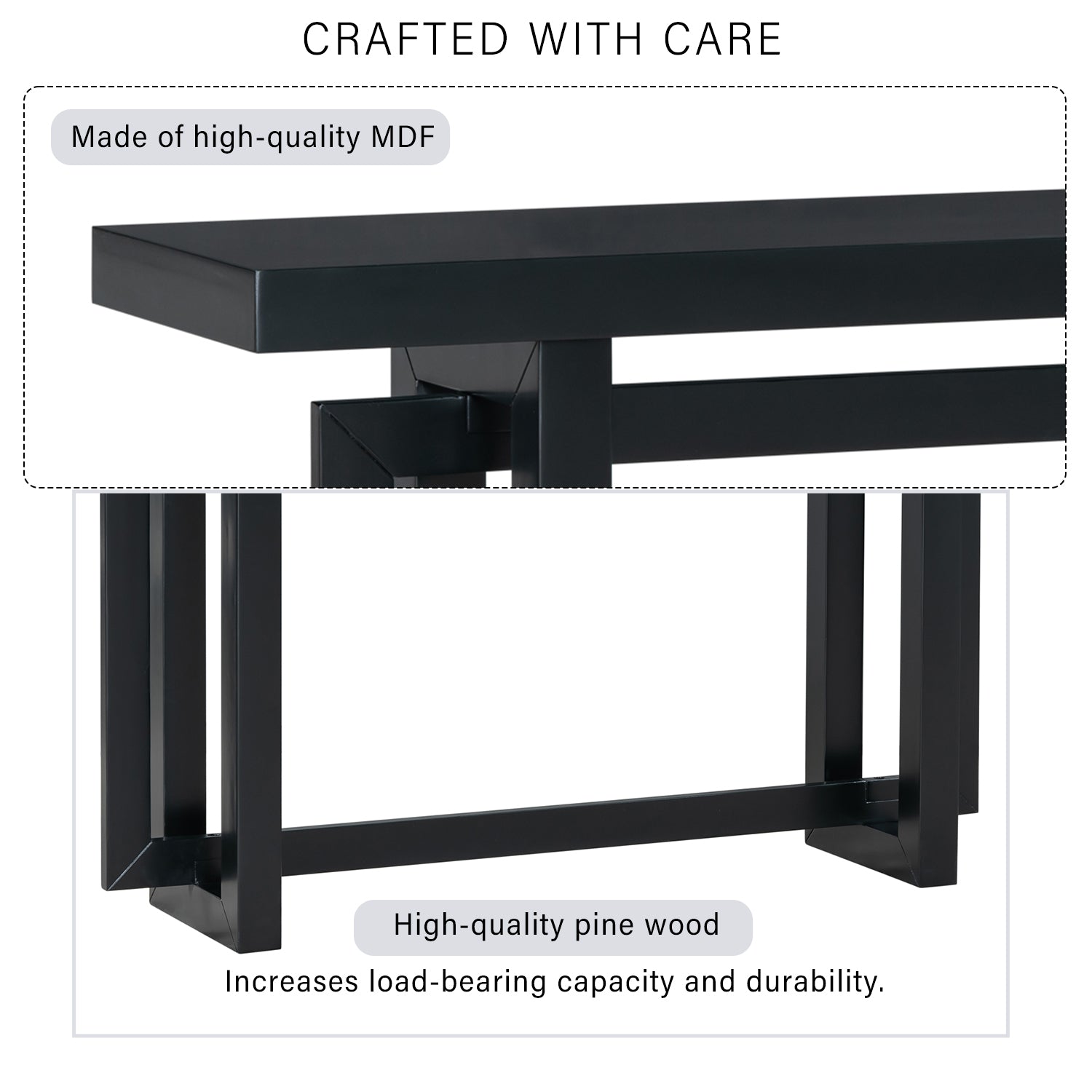 Contemporary Console Table With Wood Top, Extra Long Entryway Table For Entryway, Hallway, Living Room, Foyer, Corridor Black Solid Wood Mdf