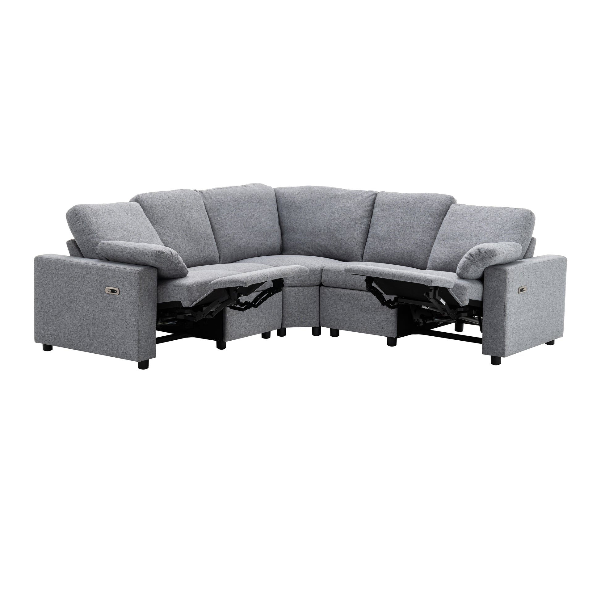 89" Power Recliner Sectional Sofa Home Theater Reclining Sofa With Two Usb Ports, Two Storage Drawers For Living Room, Gray Gray Foam Linen 5 Seat