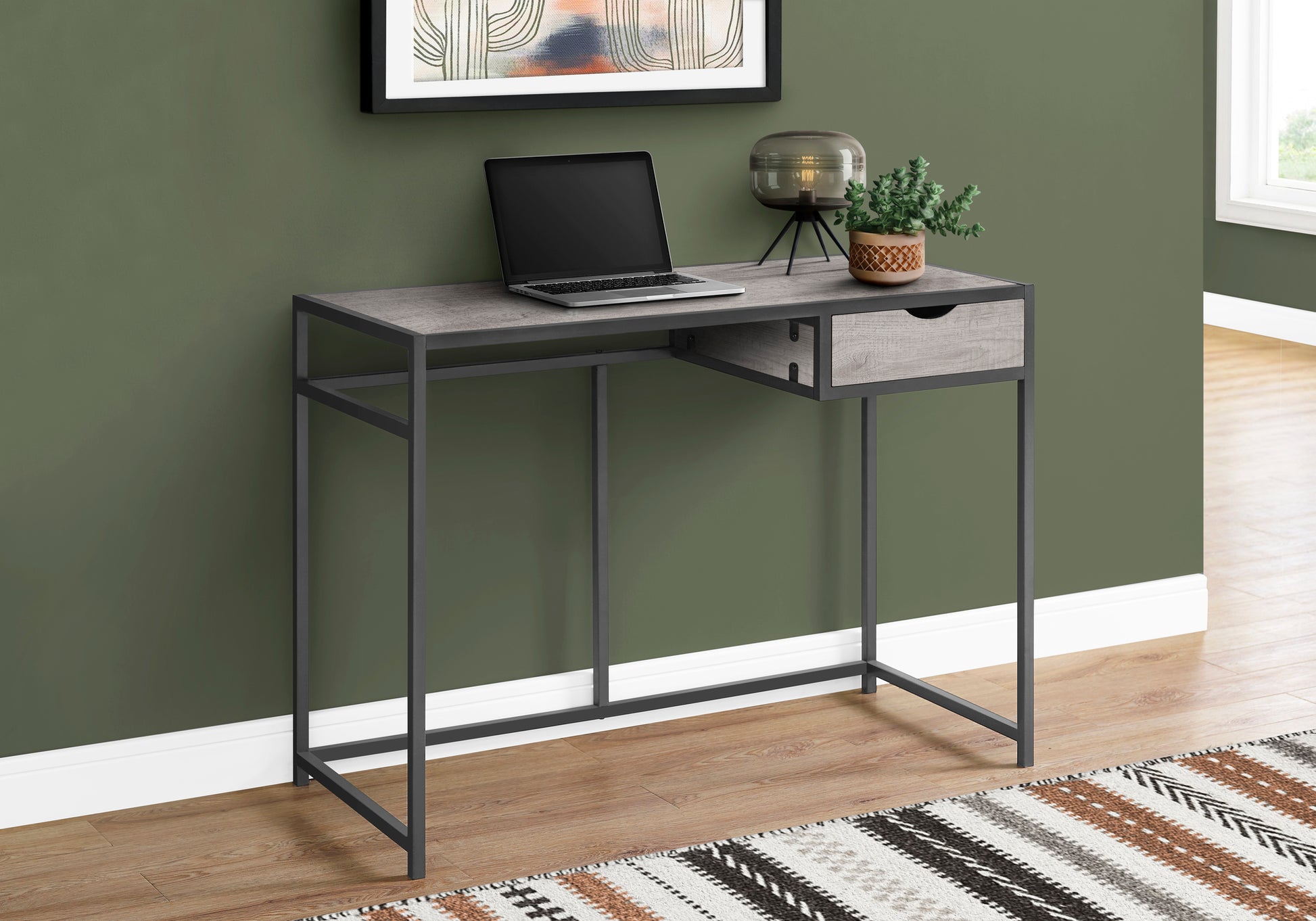 Computer Desk, Home Office, Laptop, Storage Drawer, 42"L, Work, Grey Laminate, Black Metal, Contemporary, Modern Grey Mdf