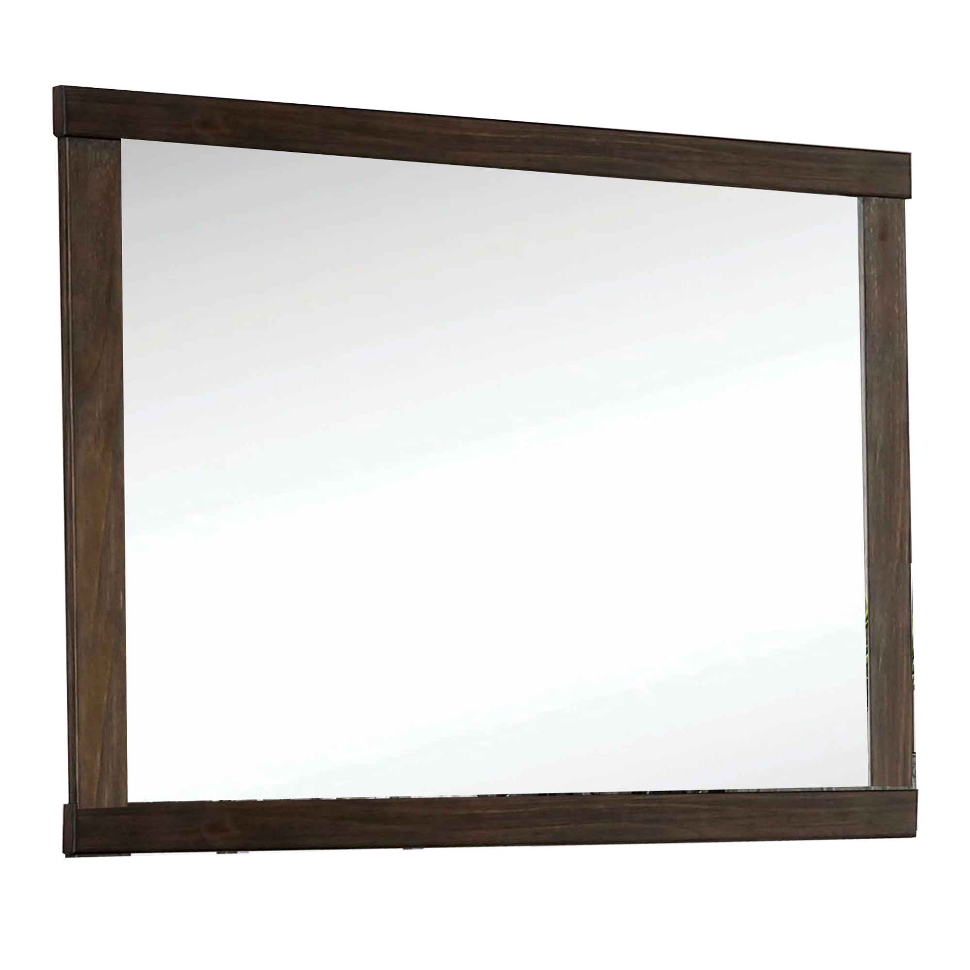 37 Inch Mirror With Rectangular Wooden Frame, Brown Brown Wood Glass