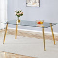 Modern Rectangular Glass Dining Table, Suitable For 4 6 People, With Tempered Glass Countertop And Gold Metal Legs, Writing Desk, Suitable For Kitchen, Dining Room And Living Room Transparent Glass