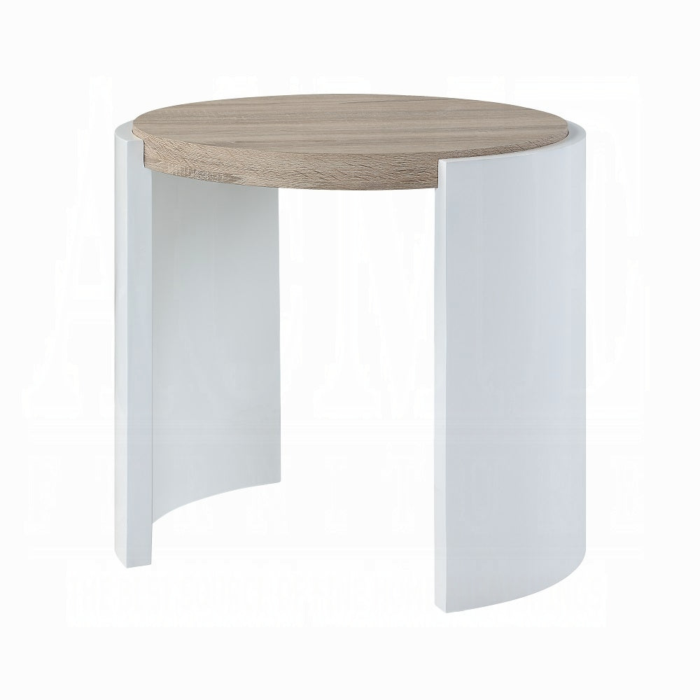 Oak And White High Gloss End Table With Sled Base Oak Primary Living Space Oval Mdf Sled