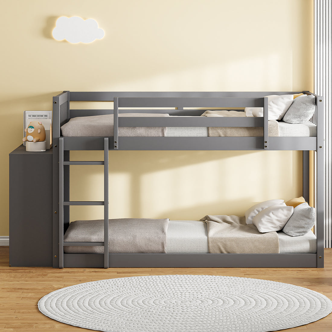 Twin Over Twin Bunk Bed With 4 Drawers And 3 Shelves Gray Twin Gray Solid Wood