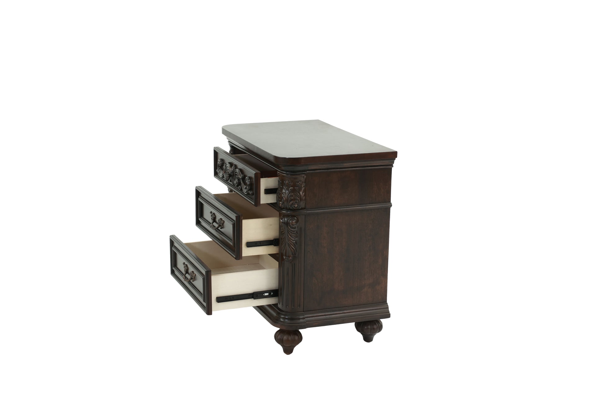 Traditional Antique Walnut 1Pc Nightstand Bedroom Furniture Cherry Veneer 2 Drawers Hanging Pull Bedside Table Walnut Brown 2 Drawers Bedroom Bedside Cabinet Contemporary,Traditional Easy Assembly Particle Board