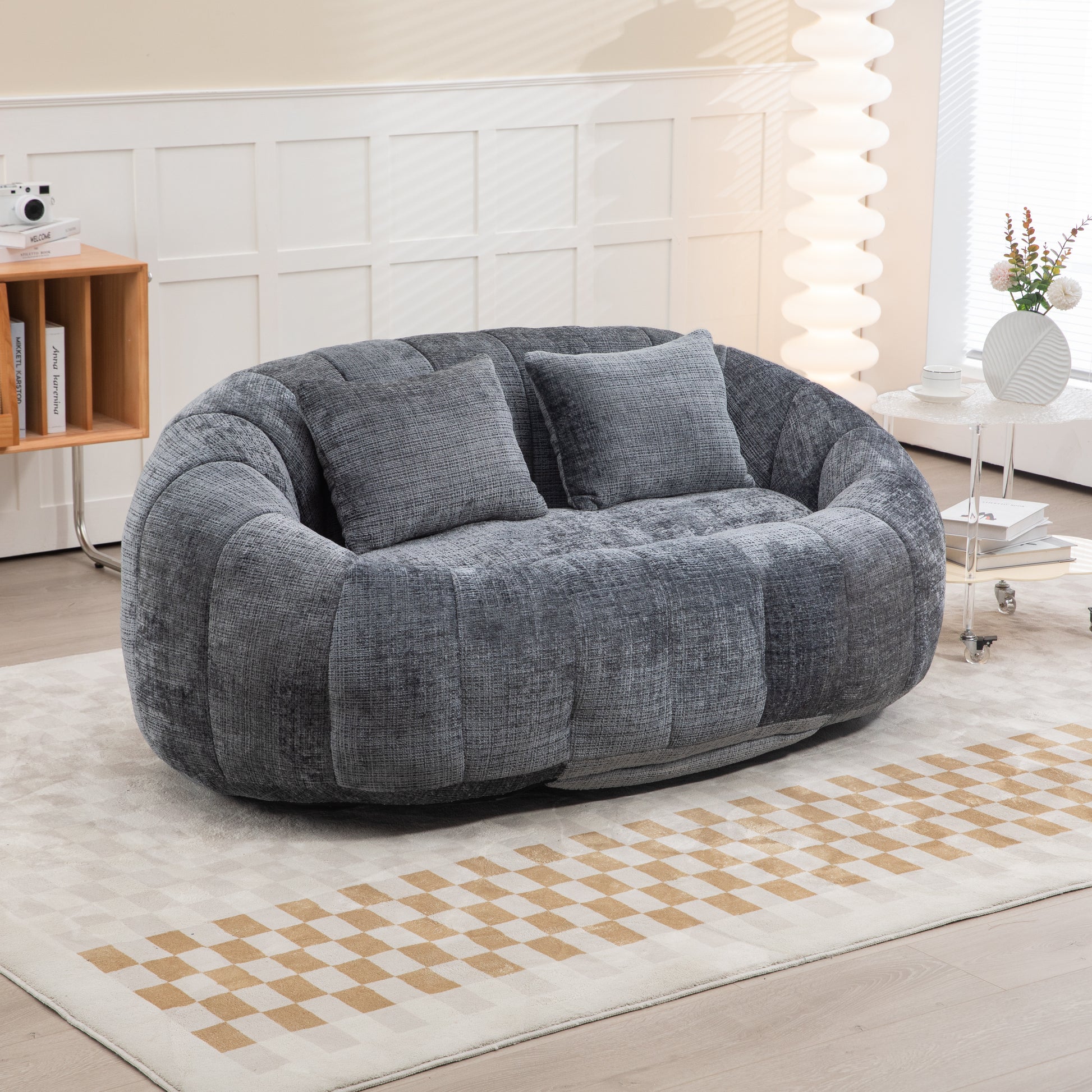 Coolmore Bean Bag Sofa Lazy Sofa Durable Comfort Lounger High Back Bean Bag Chair Couch For Adults And Kids, Indoor & Outdoor, Accent Floor Soft Lounge Chair Gray Chenille Gray Foam Chenille 2 Seat