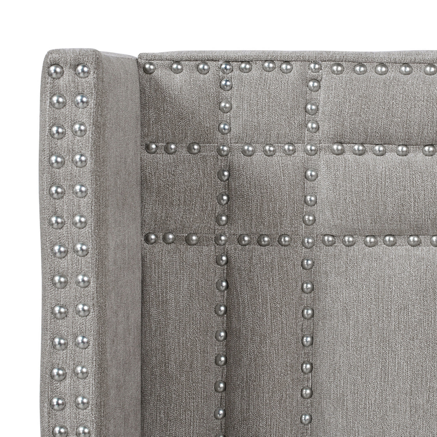 Elle Wingback Upholstered King Bed, Silver Grey Polyester Gray Polyester