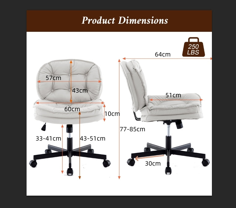 Armless Office Desk Chair With Wheels: Pu Leather Cross Legged Wide Chair,Comfortable Adjustable Swivel Computer Task Chairs For Home,Office,Make Up,Small Space,Bed Room Green Antique Fiber Foam And Polyester Fiber Pad Pvc