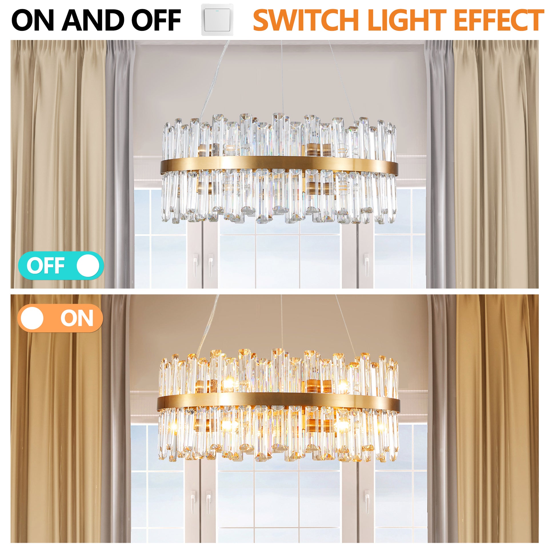 23.6 Inches Luxury Chandeliers Crystal Living Room Bedroom Decorative Lights Simple Modern Dining Room Led Lighting,For Home Decor Bulbs Not Included Golden Crystal Iron