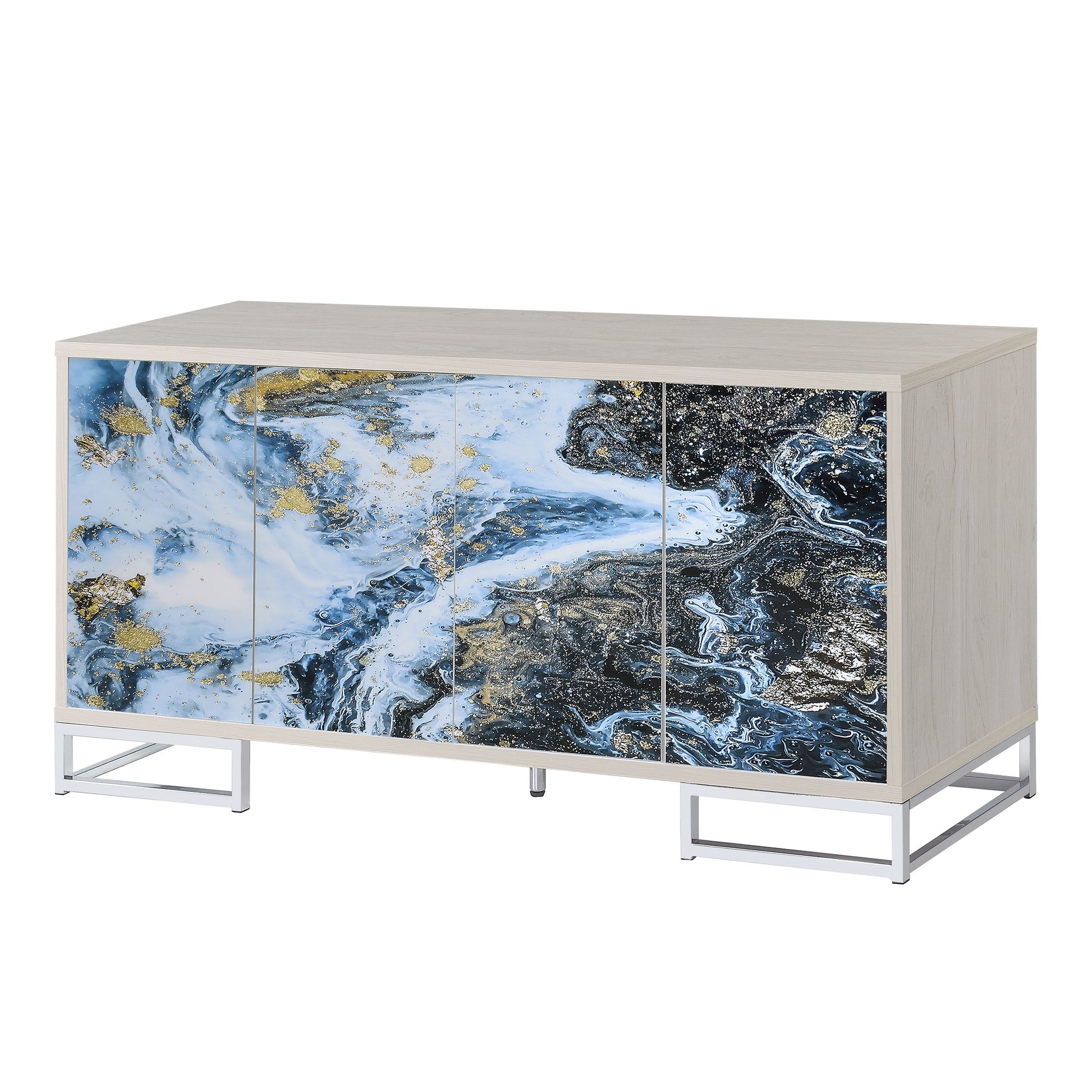 Liam Console Cabinet, Blue Marble Paint & Chrome Finish Ac02345 Blue Multi Metal