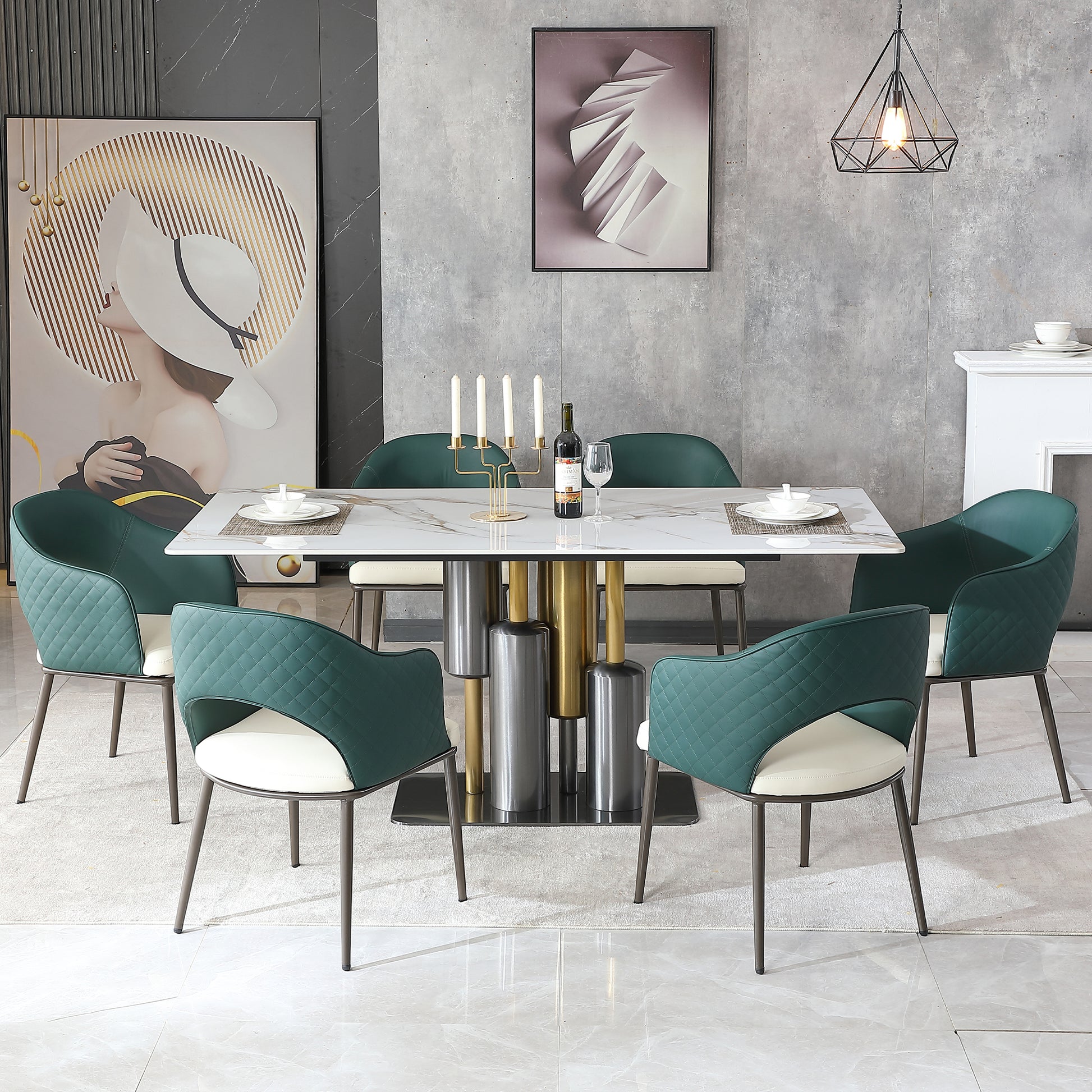 Modern Dining Tablewhite Dining Table Sintered Stone Dining Table Top With Stainless Steel Base, 71 Inch Modern Luxury White Rectangular Dining Table 6 Chairs Gold Matte Black,Gold White Seats 6