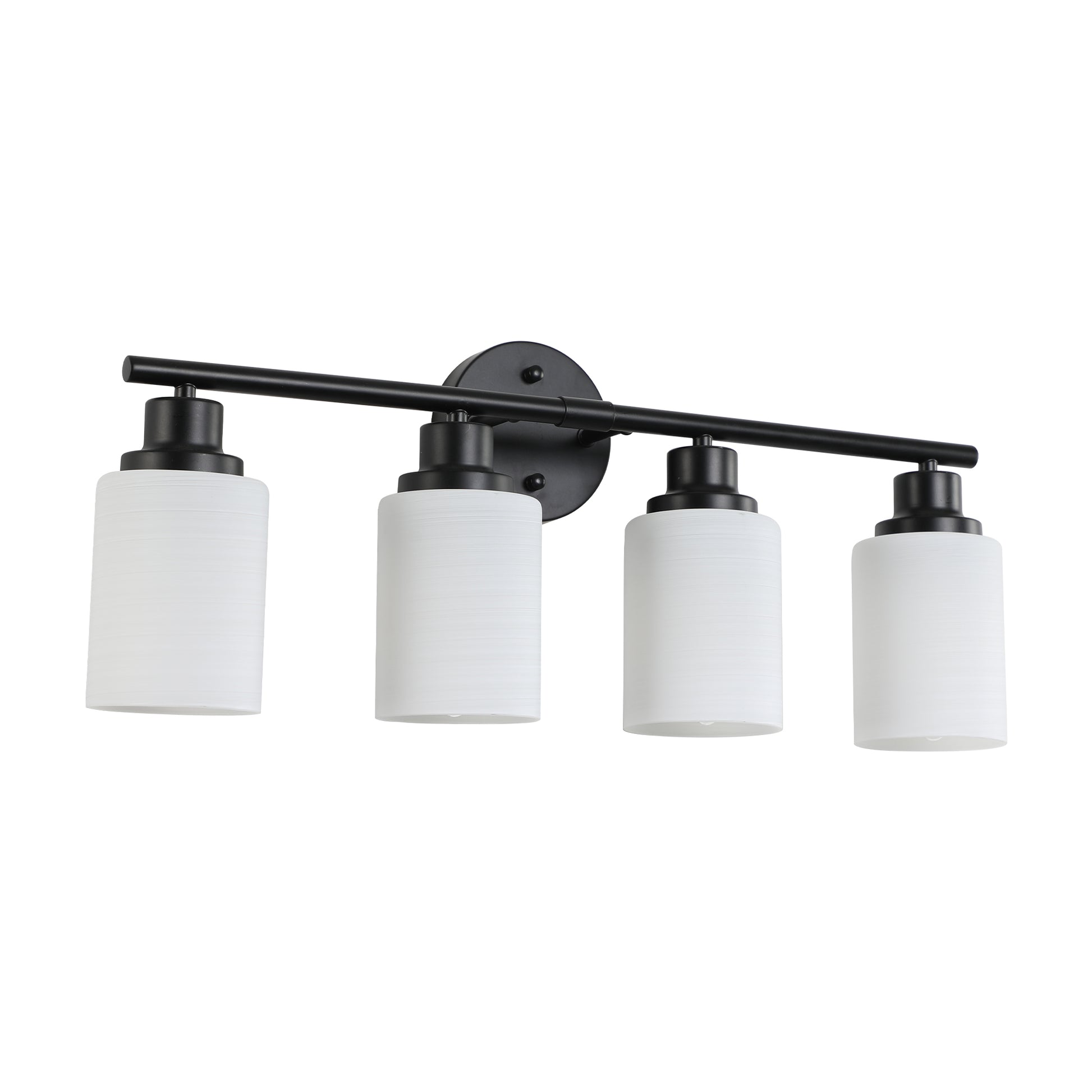 Modern 4 Light Vanity Bathroom Mirror Light, Frosted White Glass With Black Iron Frame, Contemporary Wall Sconce For Bedroom, Bathroom, And Dressing Room Bulb Not Included Black White Glass,Iron