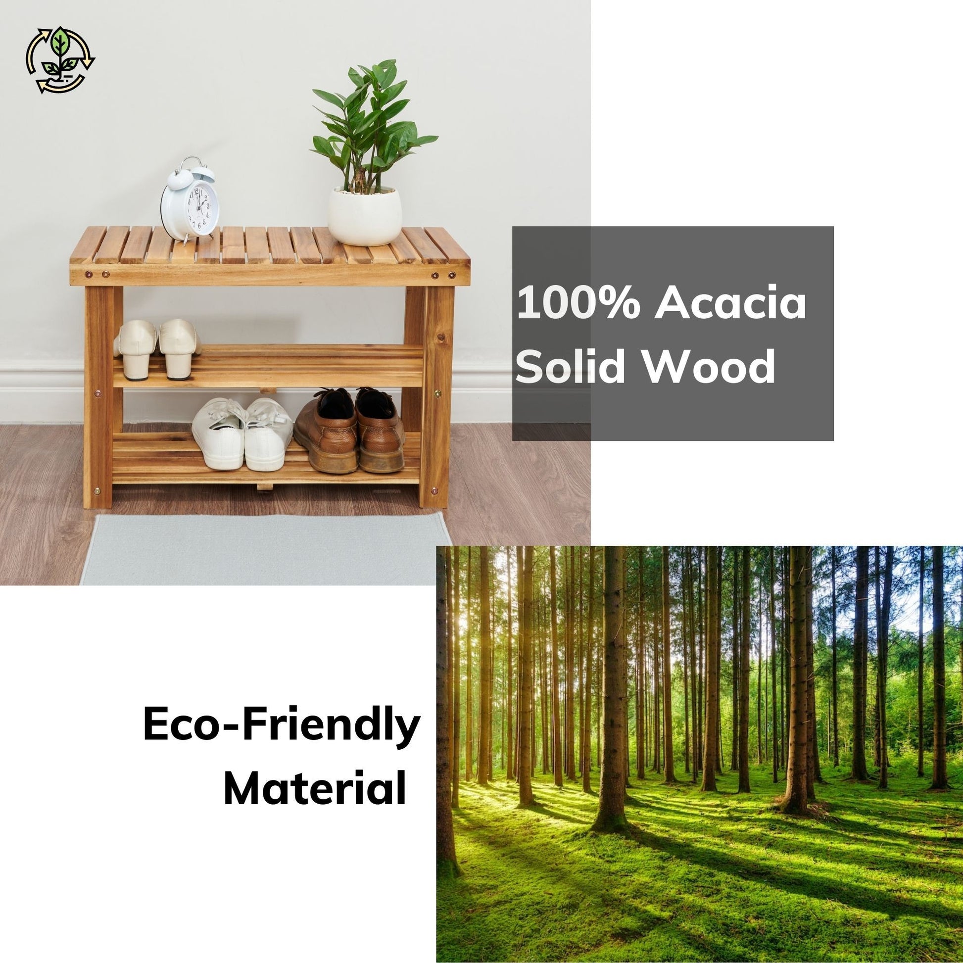 Acacia Wood Shoe Rack Bench Strong Weight Bearing Upto 200 Lbs Best Ideas For Entryway Frontdoor Bathroom, Natural Color. Acacia Wood Light Brown Primary Living Space American Design,American Traditional Acacia Acacia Wood