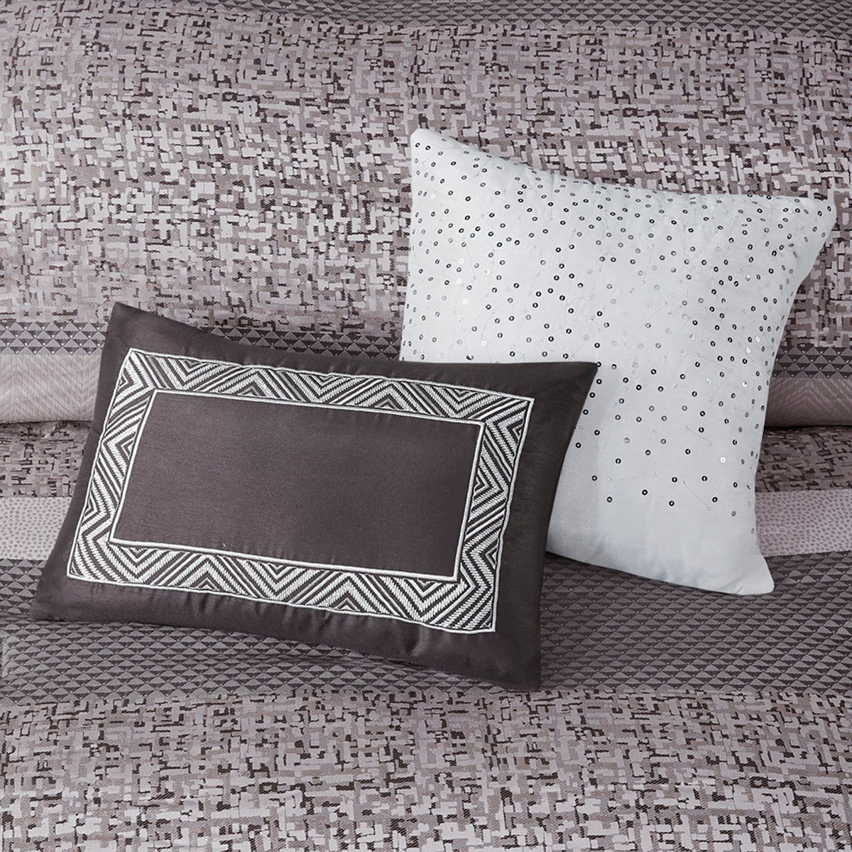 7 Piece Jacquard Comforter Set Grey Taupe King King Grey Taupe Polyester