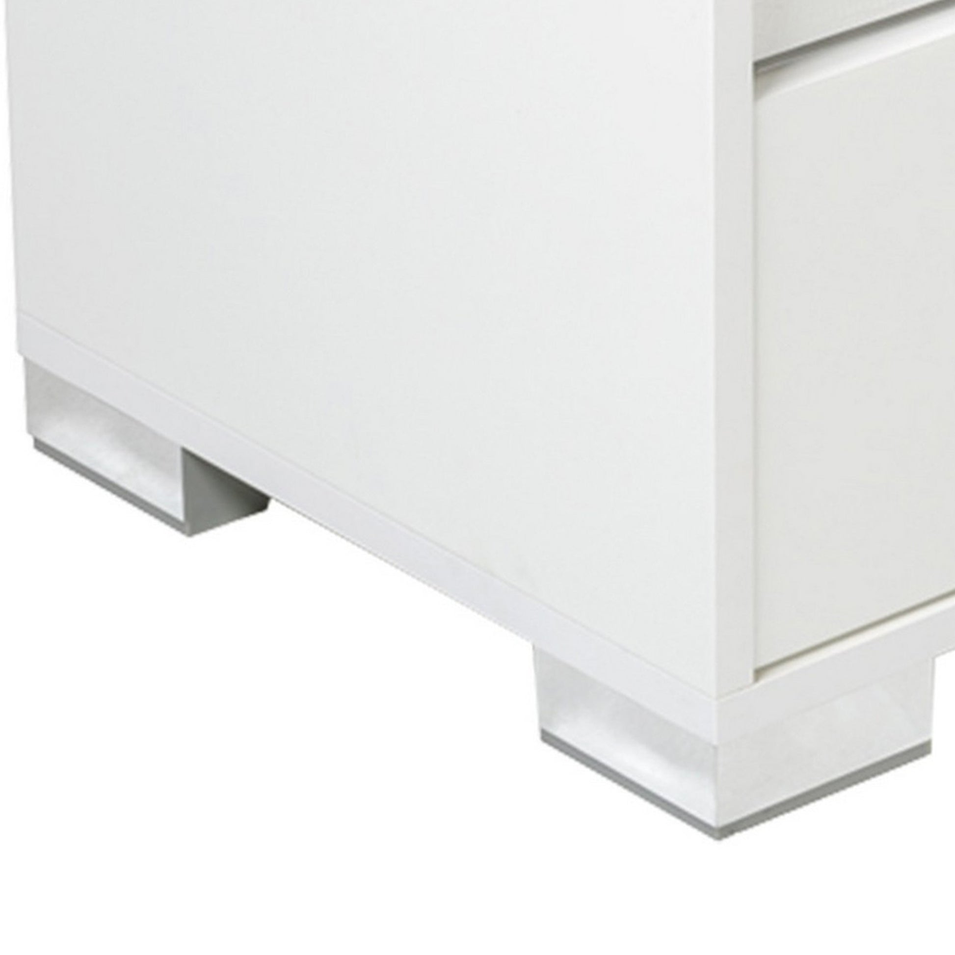 Cid Mina 24 Inch Nightstand, 2 Drawers, High Gloss Lacquer Finish, White White Wood