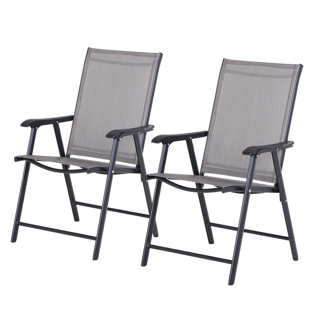 Outsunny Set Of 2 Patio Folding Chairs, Stackable Outdoor Sling Patio Dining Chairs With Armrests For Lawn, Camping, Dining, Beach, Metal Frame, No Assembly, Gray Gray Fabric Metal