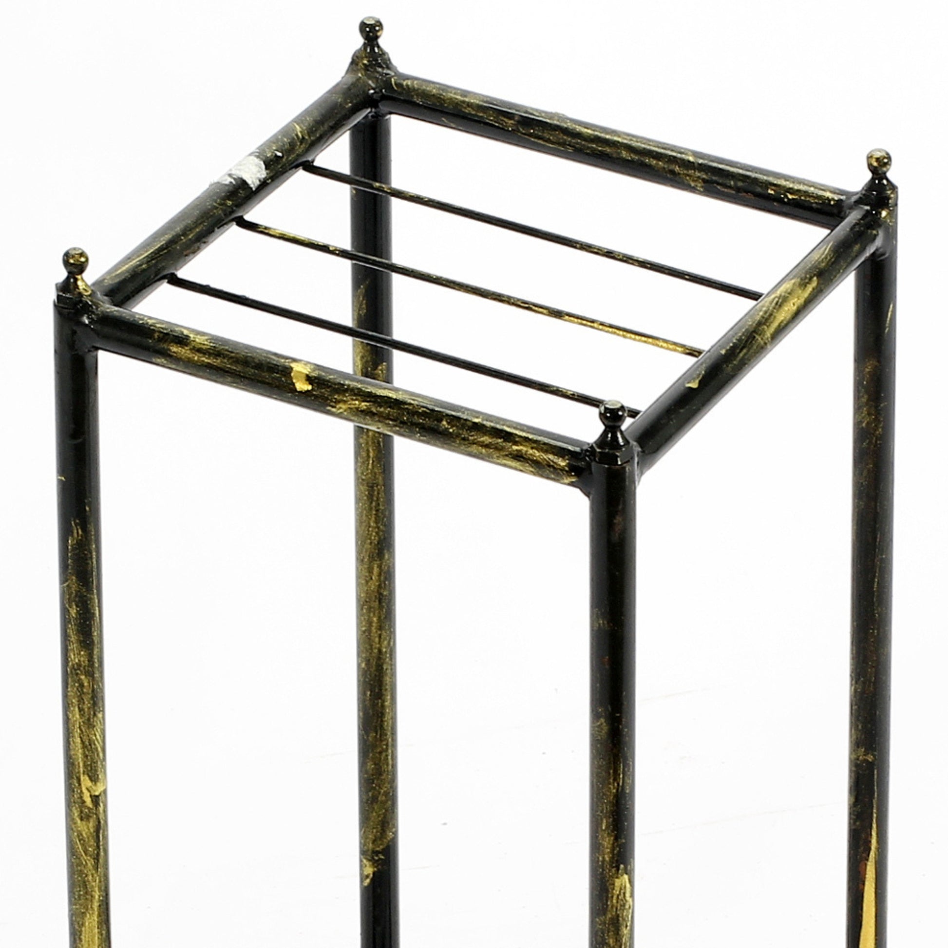 17" Gray Stone Slab 2 Tier Small Square Black Gold Cast Metal Plant Stand Multicolor Metal