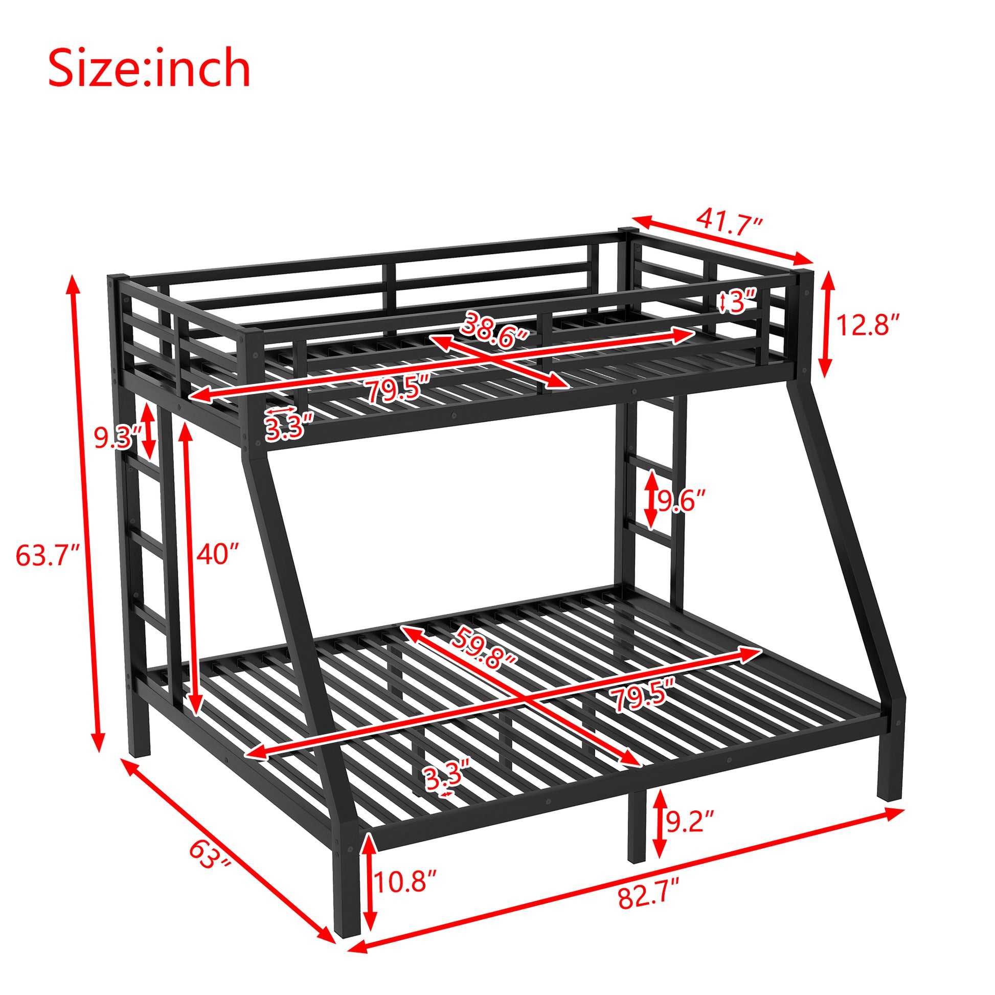 Metal Twin Xl Over Queen Bunk Bed For Teens And Adults,Space Saving Noise Reduced No Box Spring Needed,Black Twin Xl Black Metal