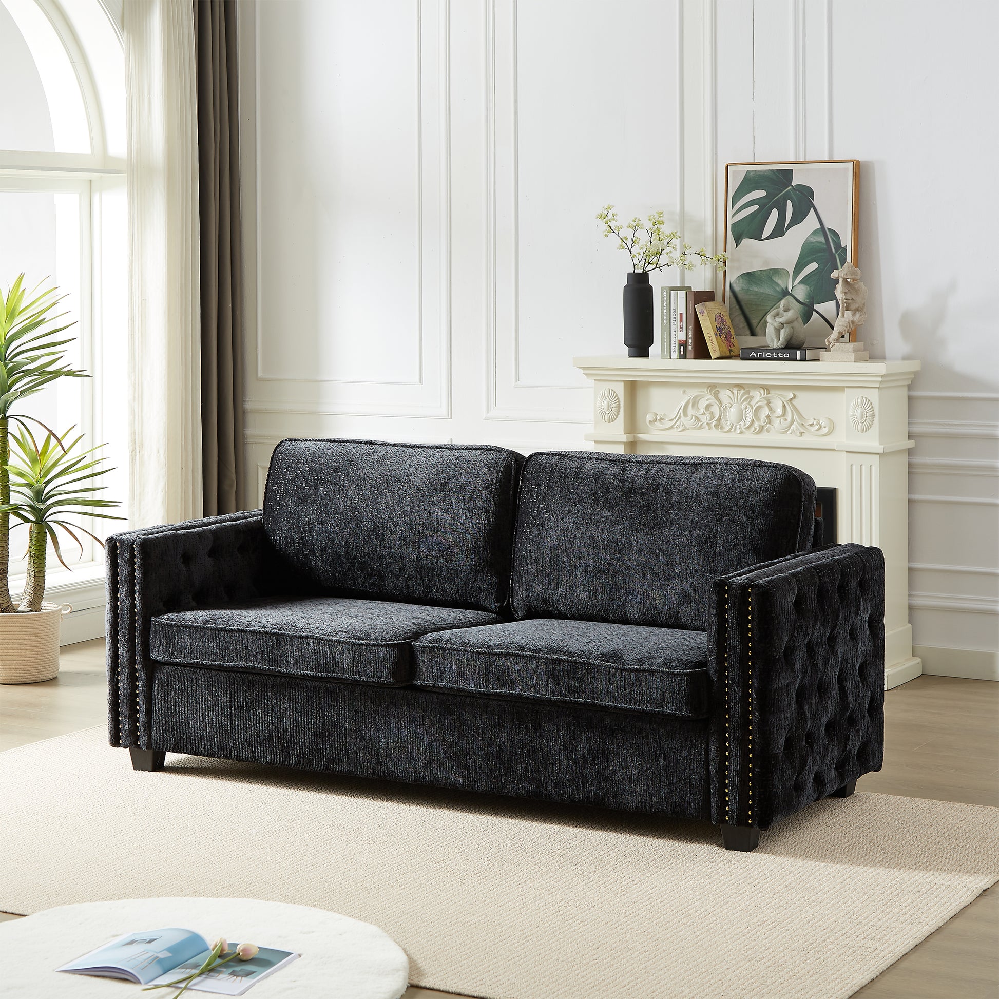 Convertible Sleeper Sofa With Memory Foam Mattress, 3 Seater Full Size Bed Couch For Living Rooms, Designed With Chenille Fabric Black Chenille 3 Seat