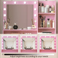 Vanity Desk With Mirror & Light, Large Drawer Three Level Storage Dresser, 3 Lighting Modes Adjustable Brightness, Bedroom Dressing Table Pink Baby Pink Particle Board