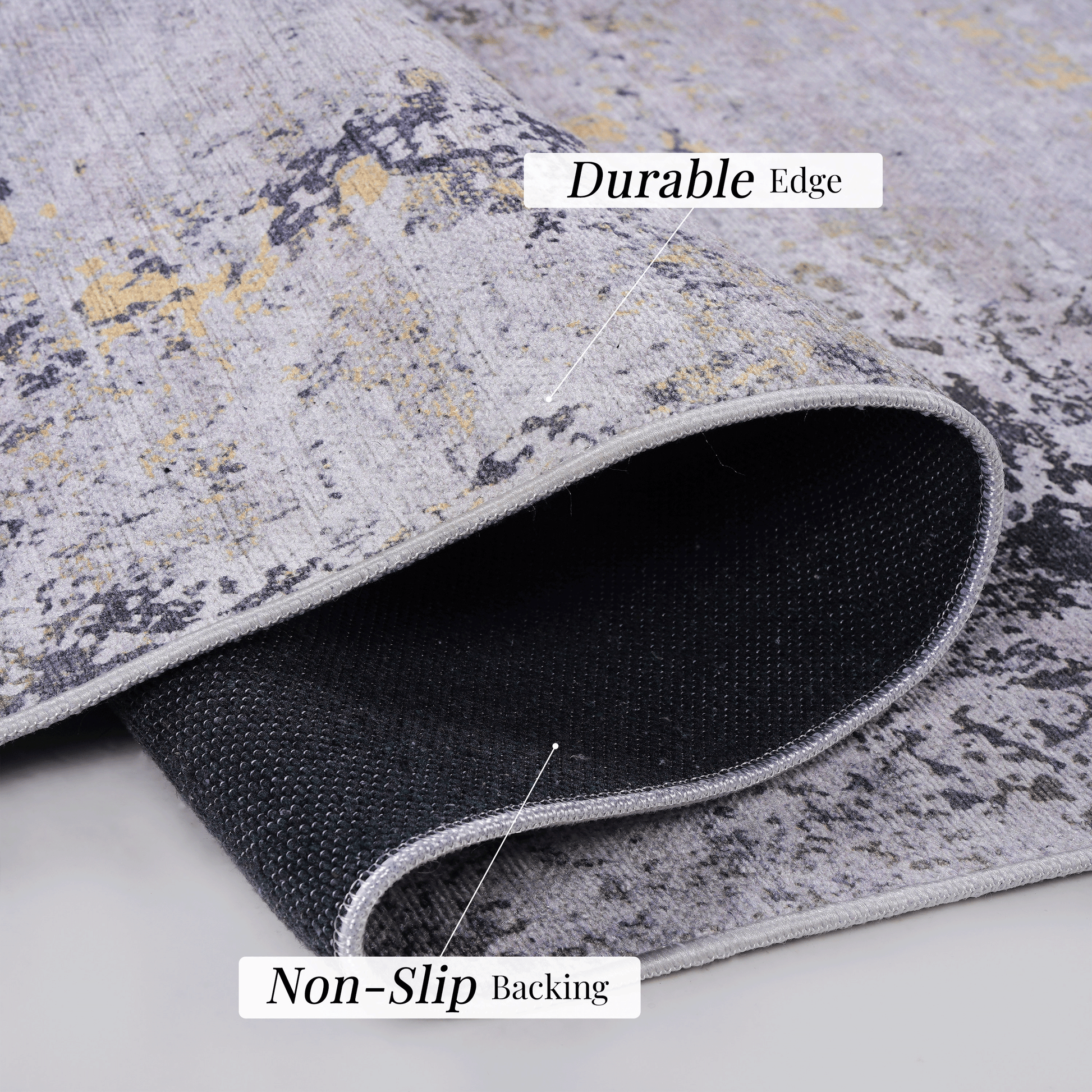 5X8 Area Rug, Washable Rug, Low Pile, Non Slip, Non Shedding, Foldable, Kid & Pet Friendly Area Rugs For Living Room, Bedroom, Kitchen, Dining Room Rug Perfect Gifts, Gray Gold, 5' X 8' Gray Chenille Polyester