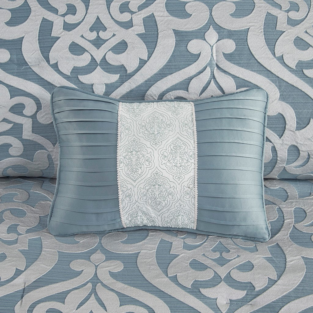 8 Piece Jacquard Comforter Set Aqua Silver Queen Queen Aqua Silver Polyester