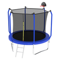 10Ft Trampoline With Basketball Hoop, Astm Approved Reinforced Type Outdoor Trampoline With Enclosure Net Blue Steel