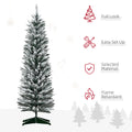 Homcom 5' Snow Flocked Artificial Pencil Christmas Tree, Slim Xmas Tree With Realistic Branches And Plastic Base Stand For Indoor Decoration, Green Green Plastic