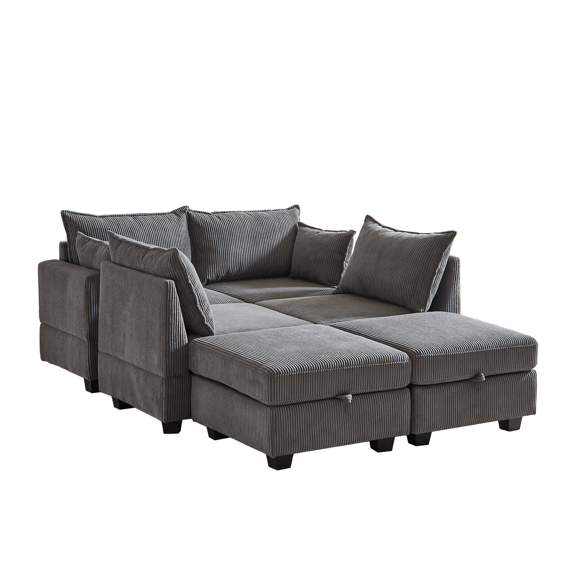 113.5'' Modular Sectiona Corduroy Sofa, Sectional Couches For Living Room U Shaped Sectional Couch With Storage Ottoman, 6 Seats Convertible Sectionals With Chaise Dark Gray Corduroy 6 Seat