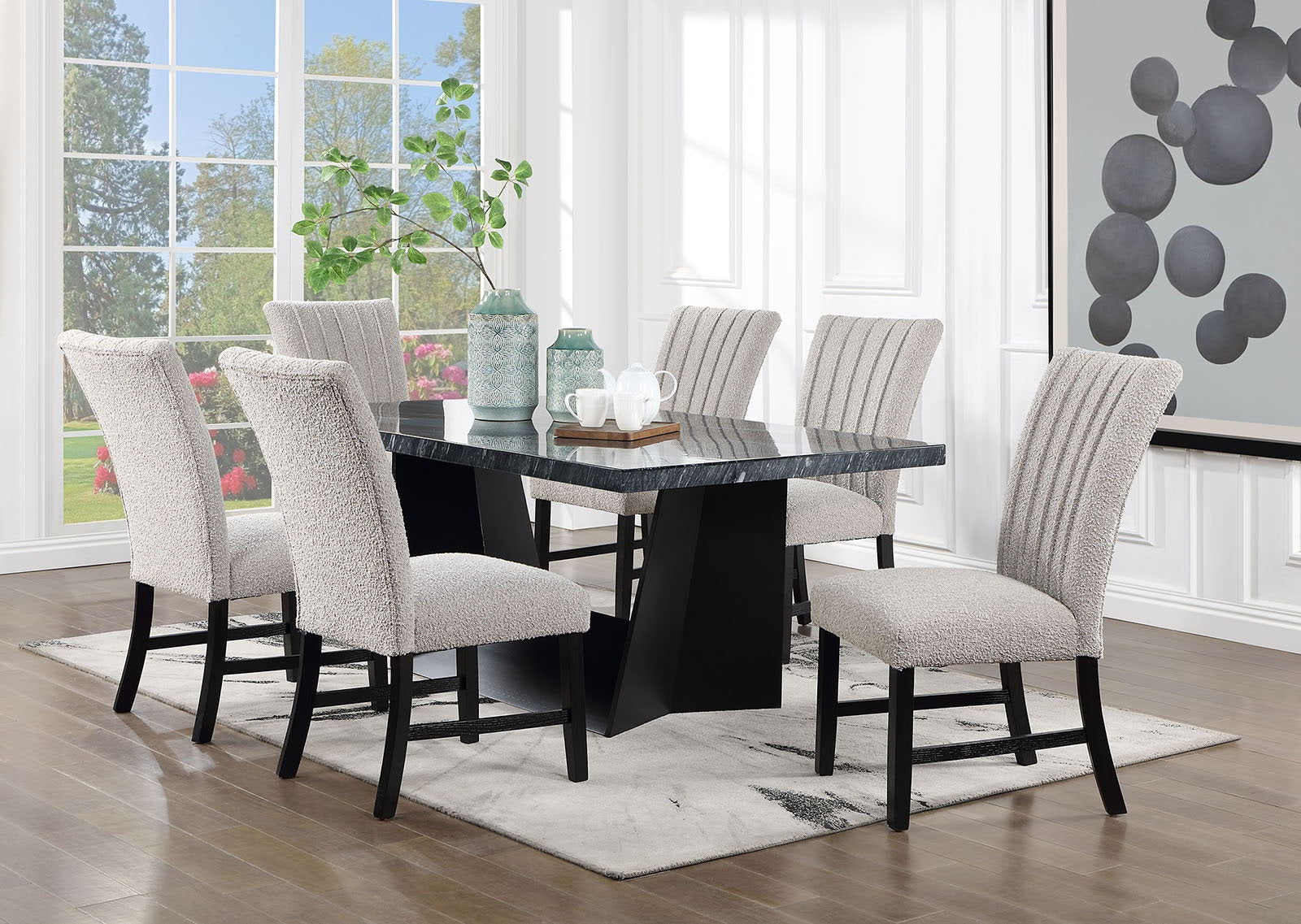 Unique Contemporary Gray Boucle Fabric Set Of 2Pc Dining Chairs Black Wooden Legs Parson Side Chair Black,Gray Dining Room Classic,Contemporary,Modern Side Chair Solid Back Set Of 2 Boucle,Solid