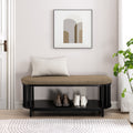 Scandi Upholstered Top Storage Bench With Lower Shelf Black Black Polyurethane Foam Mdf