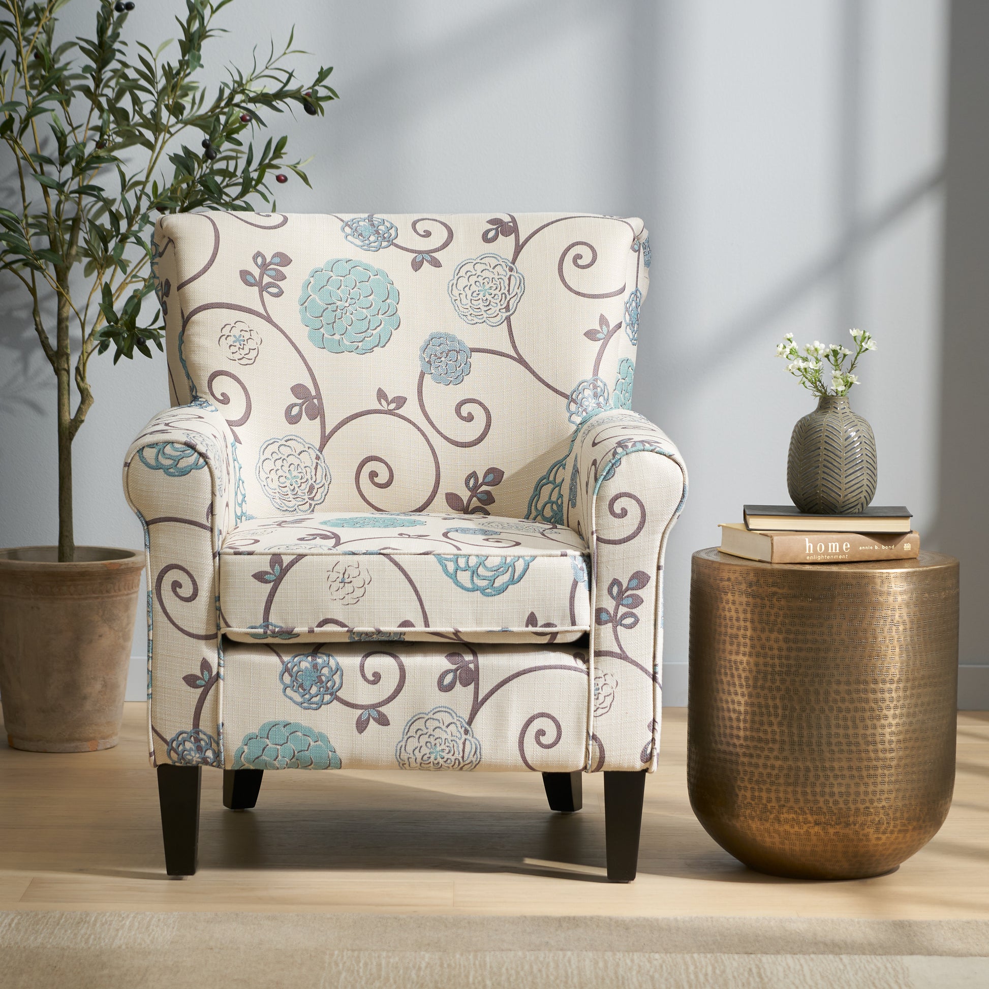 Jasmine Club Chair White Blue Fabric