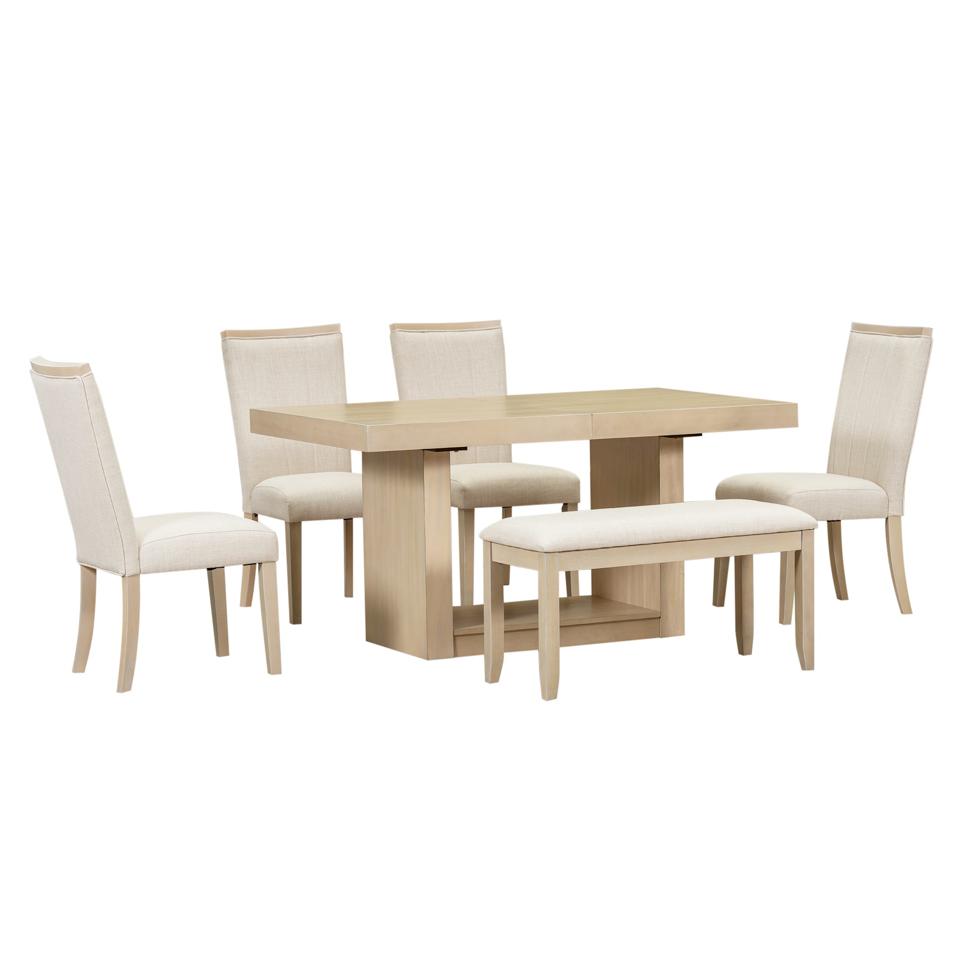 Contemporary 6 Piece 78inch Extendable Pedestal Dining wood-dining room-solid