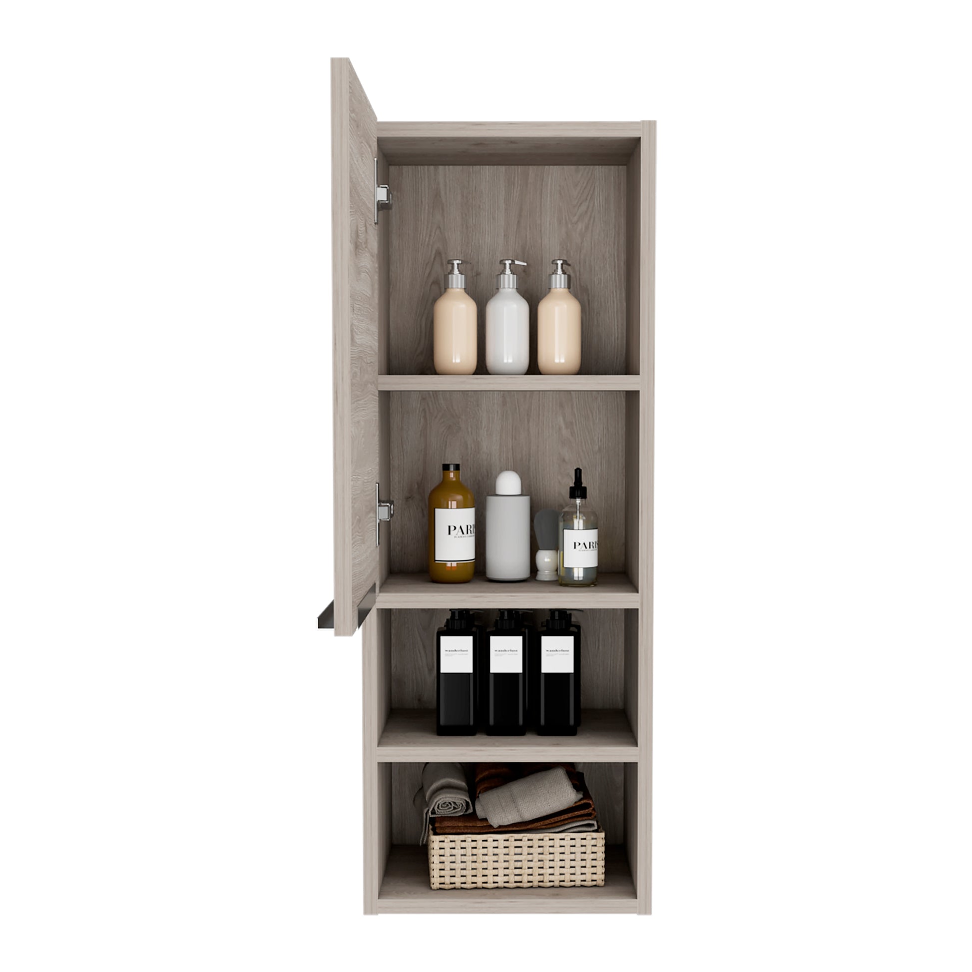 Milwaukee Medicine Cabinet, Two Shelves, Single Door Cabinet, Two Interior Shelves Light Gray 1 4 32 To 35 In Bathroom Wall Mounted Contemporary,Modern 10 15 Inches Melamine Engineered Wood