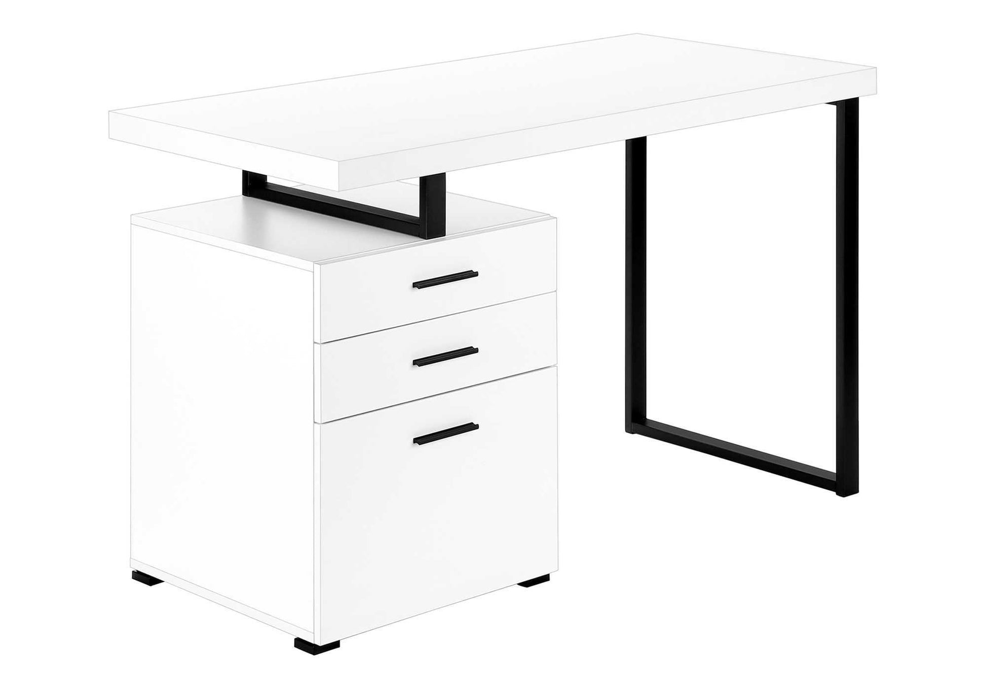 Computer Desk, Home Office, Laptop, Left, Right Set Up, Storage Drawers, 48"L, Work, White Laminate, Black Metal, Contemporary, Modern White Particle Board