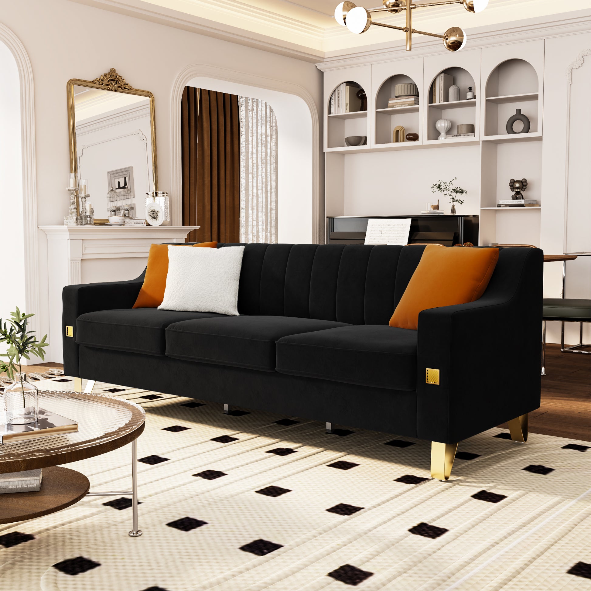 Fx P85 3S Bk 3 Seats Sofa Black Velvet 3 Seat