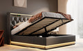 Full Size Upholstered Bed, 360 Surround Led Function, Buttons Apps Remote Control, Hydraulic Storage Bed With Usb Type C Charging, Black,Pu Without Mattress Full Black Pu