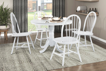 White Finish 5Pc Round Dining Table Set With 4 Windsor Chairs Farmhouse Style Wooden Furniture Casual Dining Kitchen Breakfast Nook Wood Wood White Seats 4 Wood Dining Room Casual,Farmhouse Pedestal