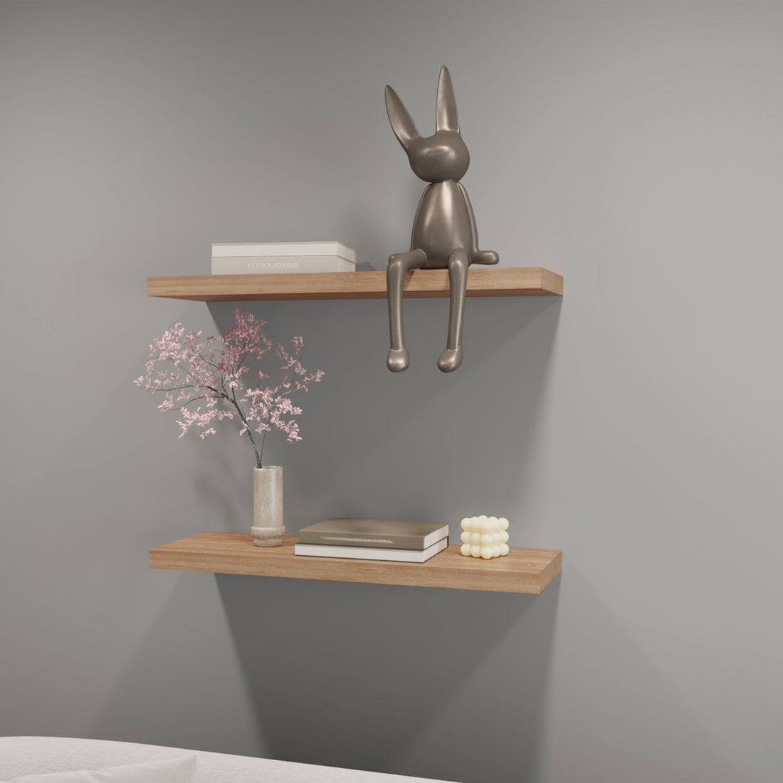 Iva Floating Shelf In Melamine X2, Pine Light Oak Primary Living Space Minimalist,Modern Particle Board Melamine