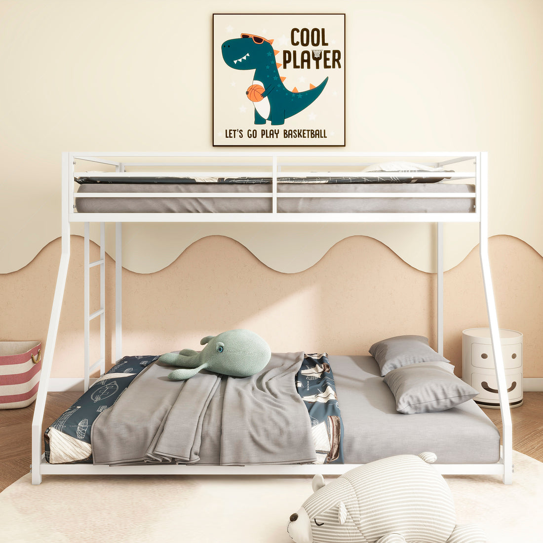 Adam Twin Over Full Metal Bunk, White Full Box Spring Not Required White Metal Bedroom Bunk Metal Metal