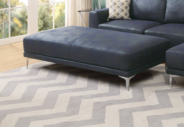 Modern Ink Blue Large Ottoman Metal Legs 1Pc Cocktail Ottoman Living Room Blue Faux Leather Primary Living Space Blue Contemporary,Modern Rectangle Bonded Leather