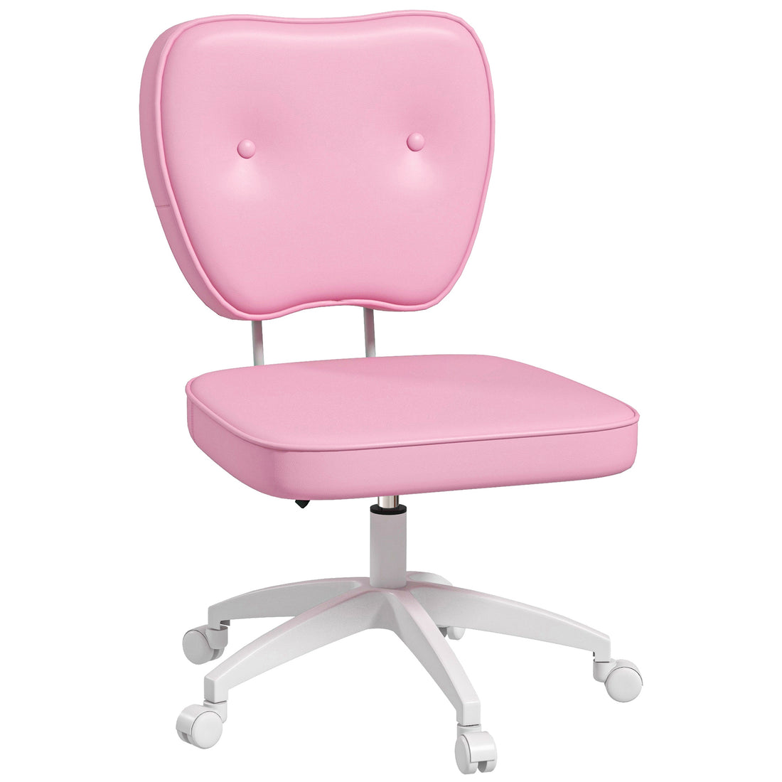 Vinsetto Cute Armless Office Chair, Small Pu Leather Computer Desk Chair, Vanity Task Chair With Adjustable Height, Swivel Wheels, Mid Back, Pink Pink Faux Leather