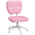 Vinsetto Cute Armless Office Chair, Small Pu Leather Computer Desk Chair, Vanity Task Chair With Adjustable Height, Swivel Wheels, Mid Back, Pink Pink Faux Leather
