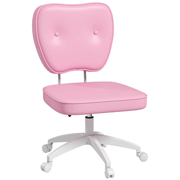Vinsetto Cute Armless Office Chair, Small Pu Leather Computer Desk Chair, Vanity Task Chair With Adjustable Height, Swivel Wheels, Mid Back, Pink Pink Faux Leather